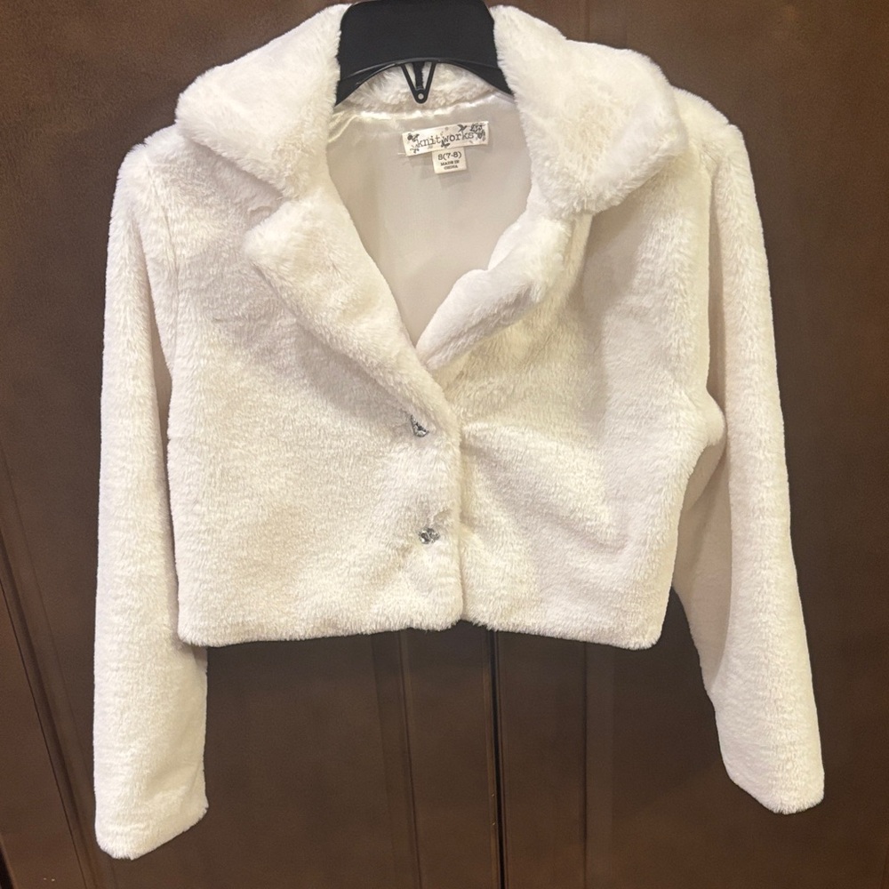 Knitworks Cream Teddy Jacket Girls size 7/8